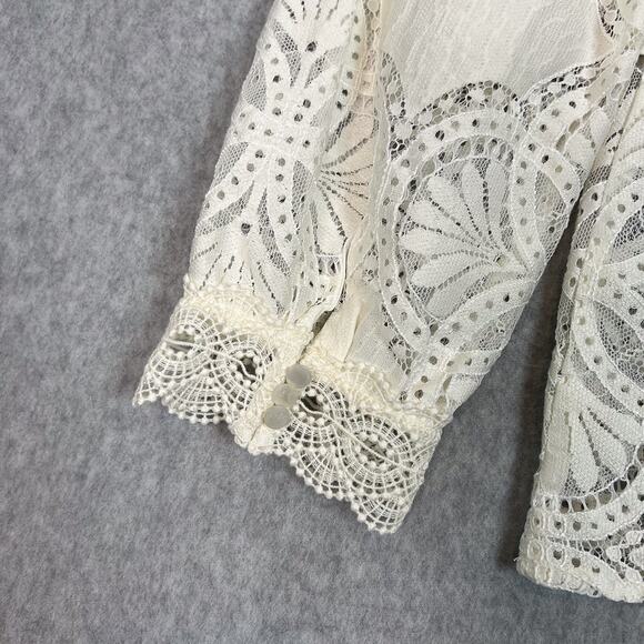 Sezane White Bianca 3/4 Sleeve Lace Blouse Size 40 Large - Picture 8 of 11